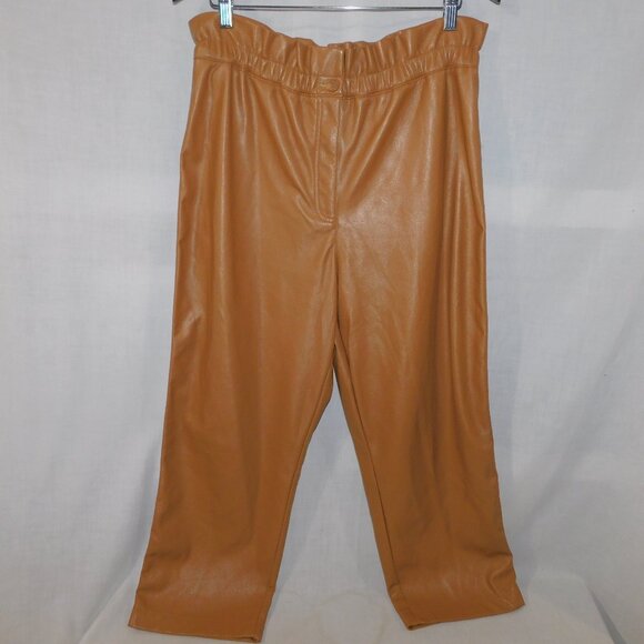 Rachel Zoe Womens 14 Carmel Tan Paperbag Vegan Faux Leather Pants - Picture 1 of 6